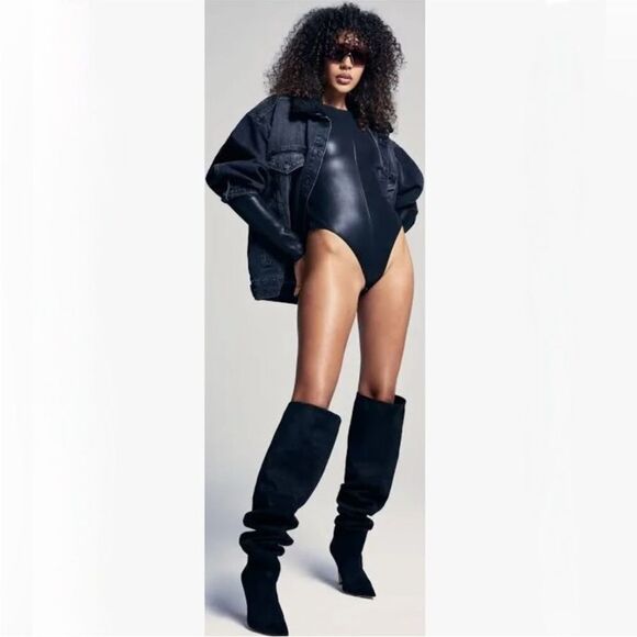 GOOD‎ AMERICAN Black Stiletto Thigh High Slouch Boots Over The Knee Size 6 New - Picture 6 of 16